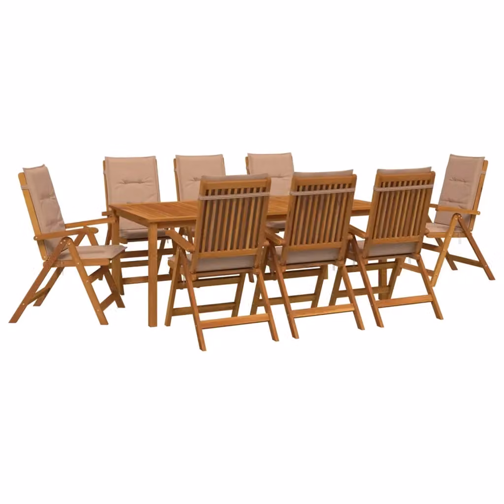Set da pranzo da giardino vidaXL in legno di acacia con 9 pezzi, colore marrone e beige – 2