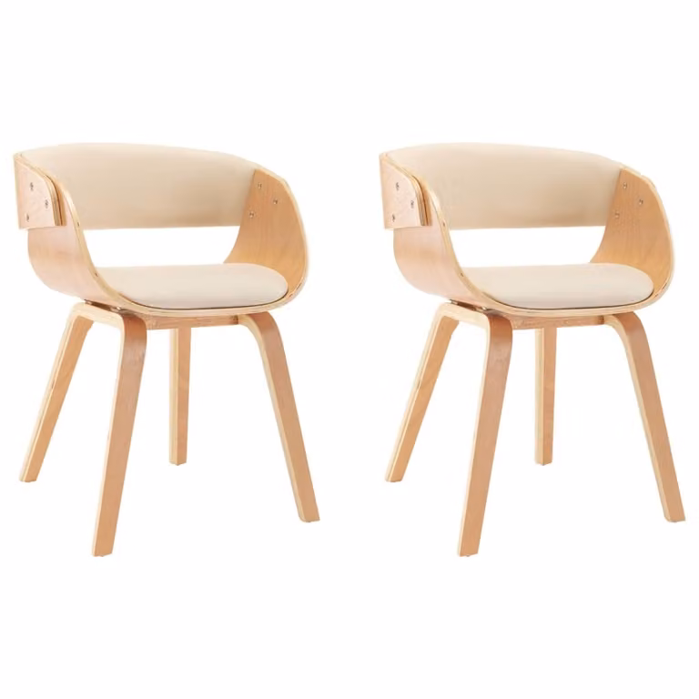 Sedie da Pranzo 2 pz in Legno Curvato e Pelle finta Crema