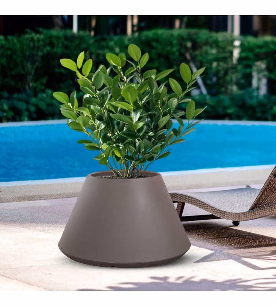 Divina Garden Vaso Tondo Conico Stromboli in Resina Tortora 60x35cm