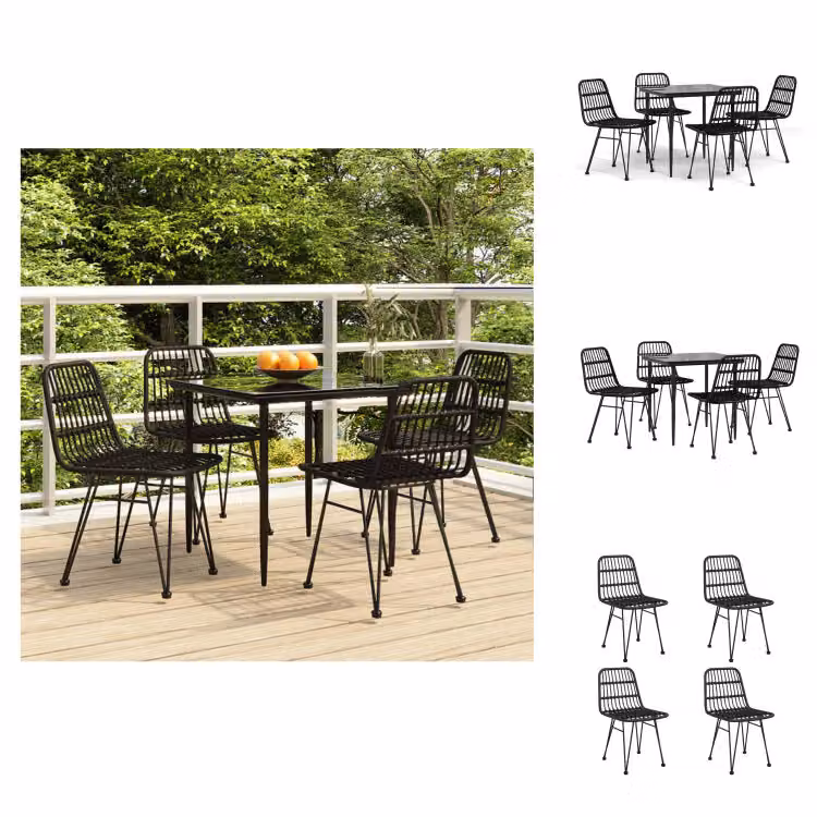 vidaXL Set da pranzo da giardino 5 pezzi in poly rattan nero - Set di mobili da giardino
