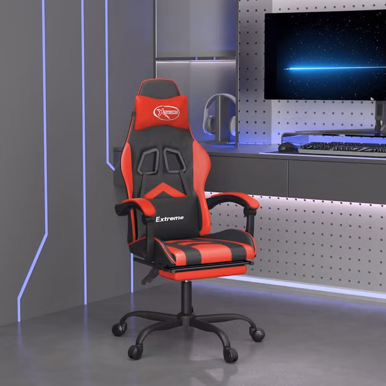 vidaXL Sedia da Gaming Girevole 360 con Poggiapiedi e Riposaglie in Similpelle Nero e Rosso