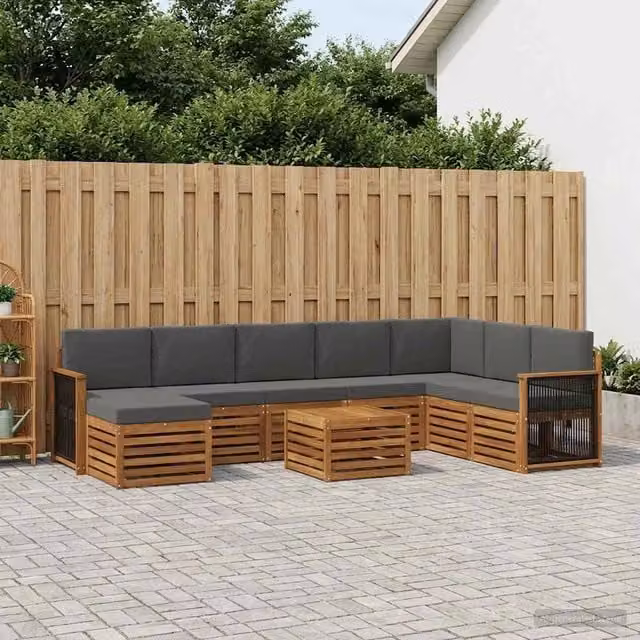 Set di divani da esterno vidaXL in legno di acacia con cuscini, beige e antracite, 9 pezzi