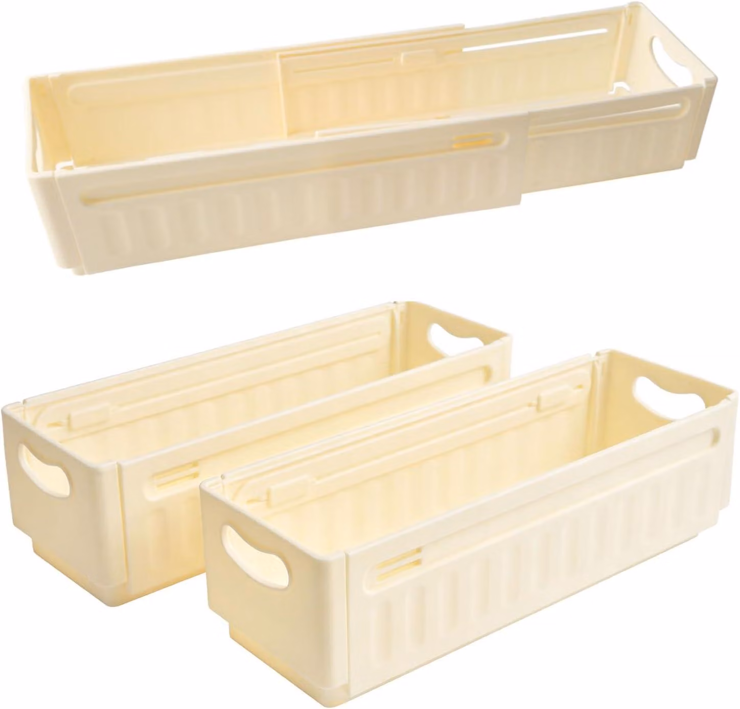 Contenitori in plastica, regolabili da 28 a 48 cm, set da 3, impilabili, ideali per cucina e bagno