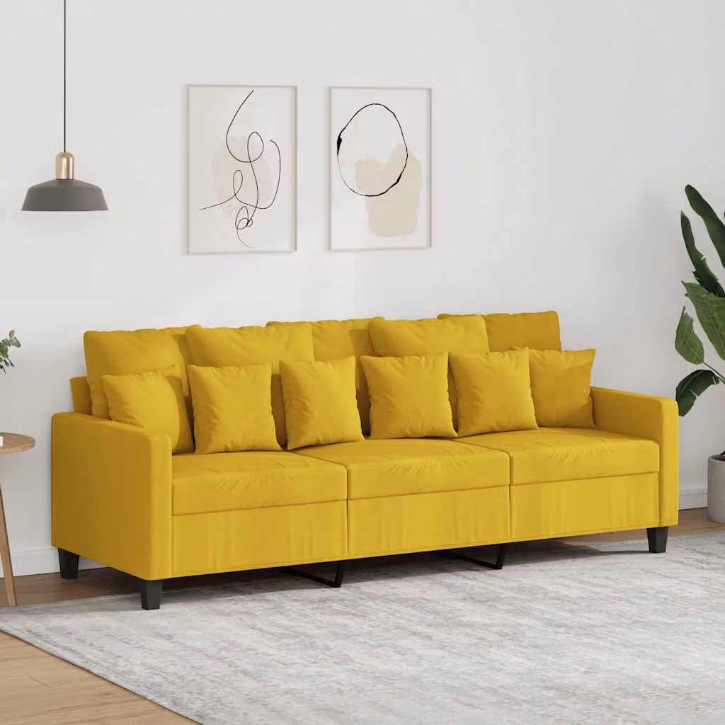 vidaXL Divano Moderno a 3 Posti in Tessuto Giallo con Struttura in Metallo e Cuscini Inclusi L: 198 cm, P: 80 cm, H: 77 cm