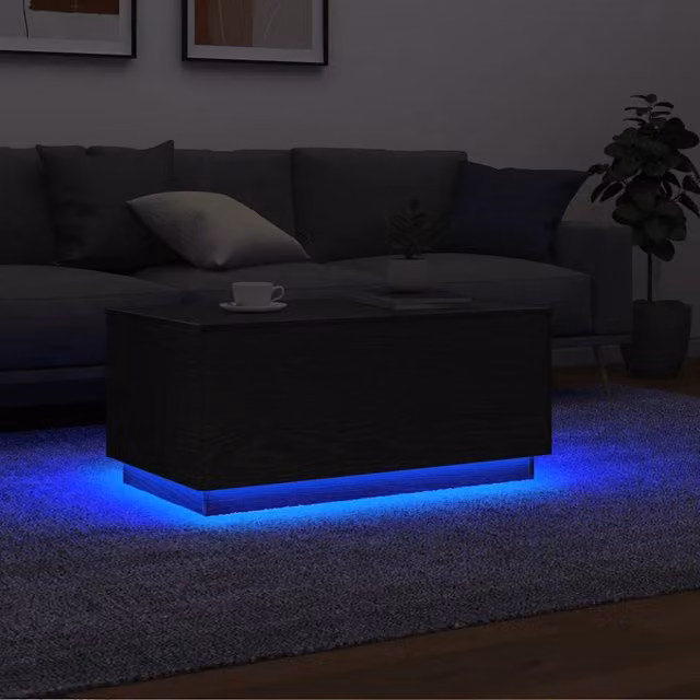 Tavolino da soggiorno moderno vidaXL con luci LED in rovere e nero L: 90 cm, P: 49 cm, H: 40 cm
