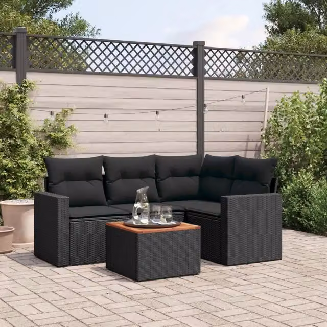 Set di Divani da Giardino Moderno VIDAXL in Polyrattan Nero con Cuscini a Forma di L – 1
