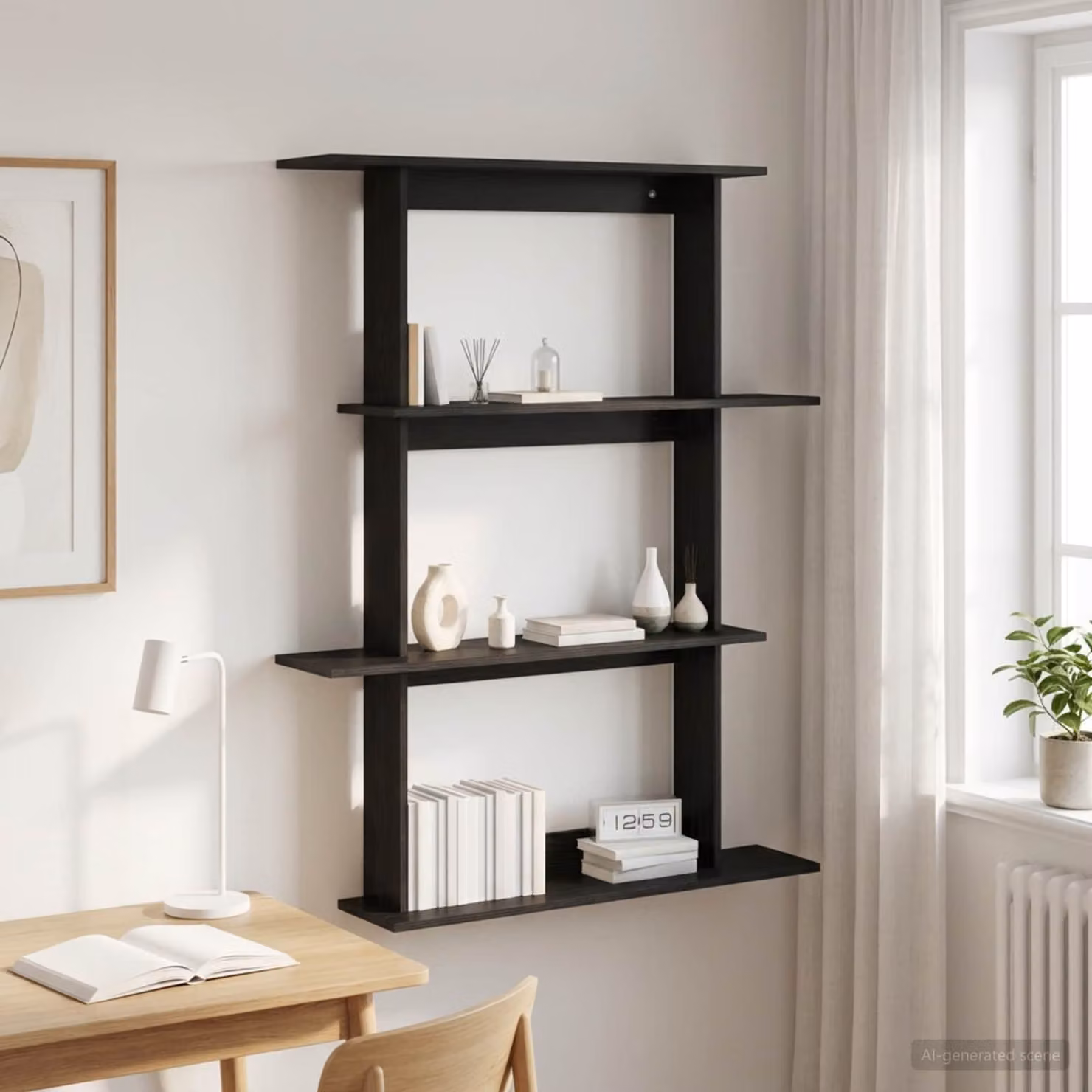 Scaffale da parete vidaXL moderno in MDF nero L: 100 cm, P: 20 cm, H: 126 cm