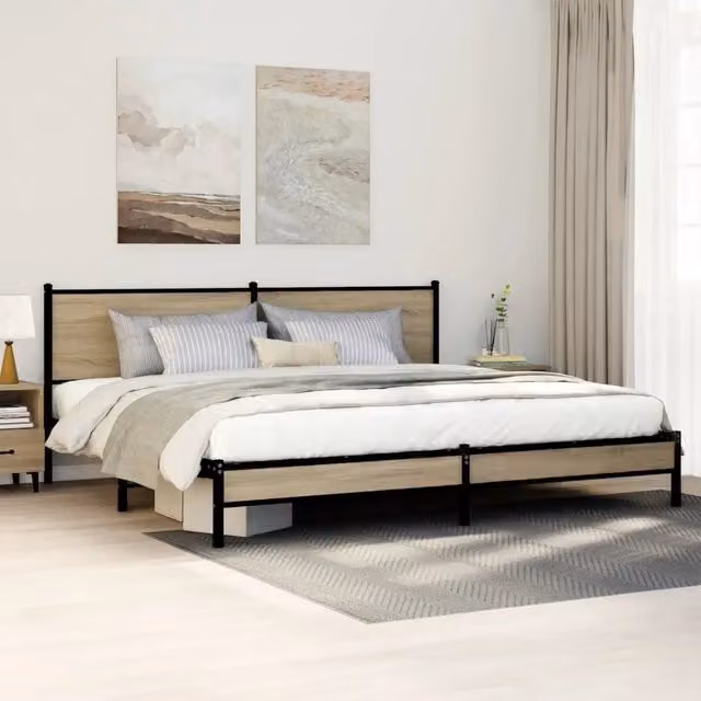 Giroletto vidaXL in metallo e legno color rovere sonoma senza materasso L: 198 cm, P: 207 cm, H: 91,5 cm – 1
