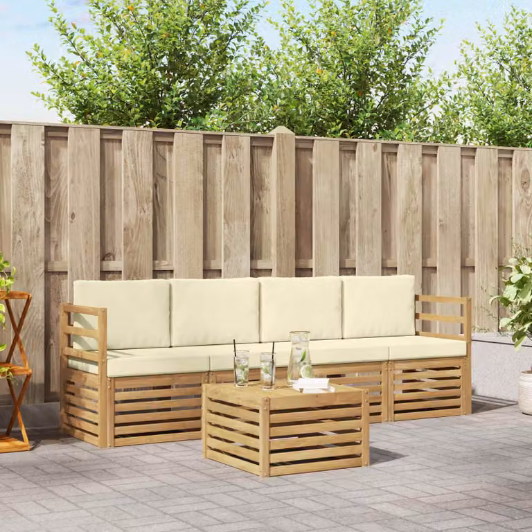 Set di divani da esterno vidaXL in legno di acacia con tavolo da caffè, colore bianco e beige