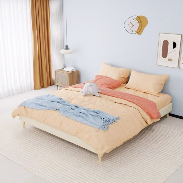 letto moderno tessuto e metallo beige 160 x 200 cm