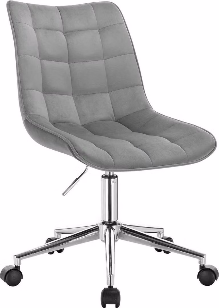 Happyment Sedia da ufficio ergonomica in velluto - Regolabile in altezza - Su rotelle - Per adulti - Grigio chiaro