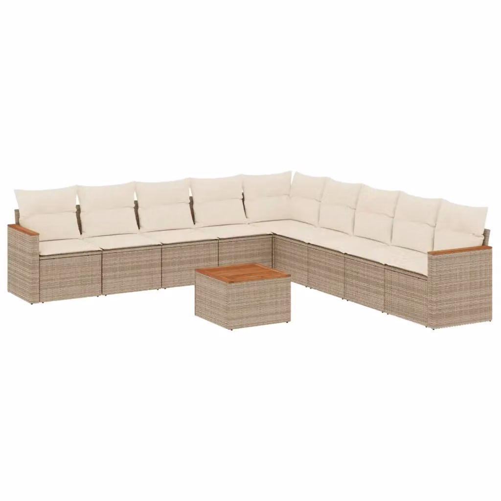 vidaXL Set Divano da Giardino 10 pz con Cuscini Beige in Polyrattan e Acciaio – 2