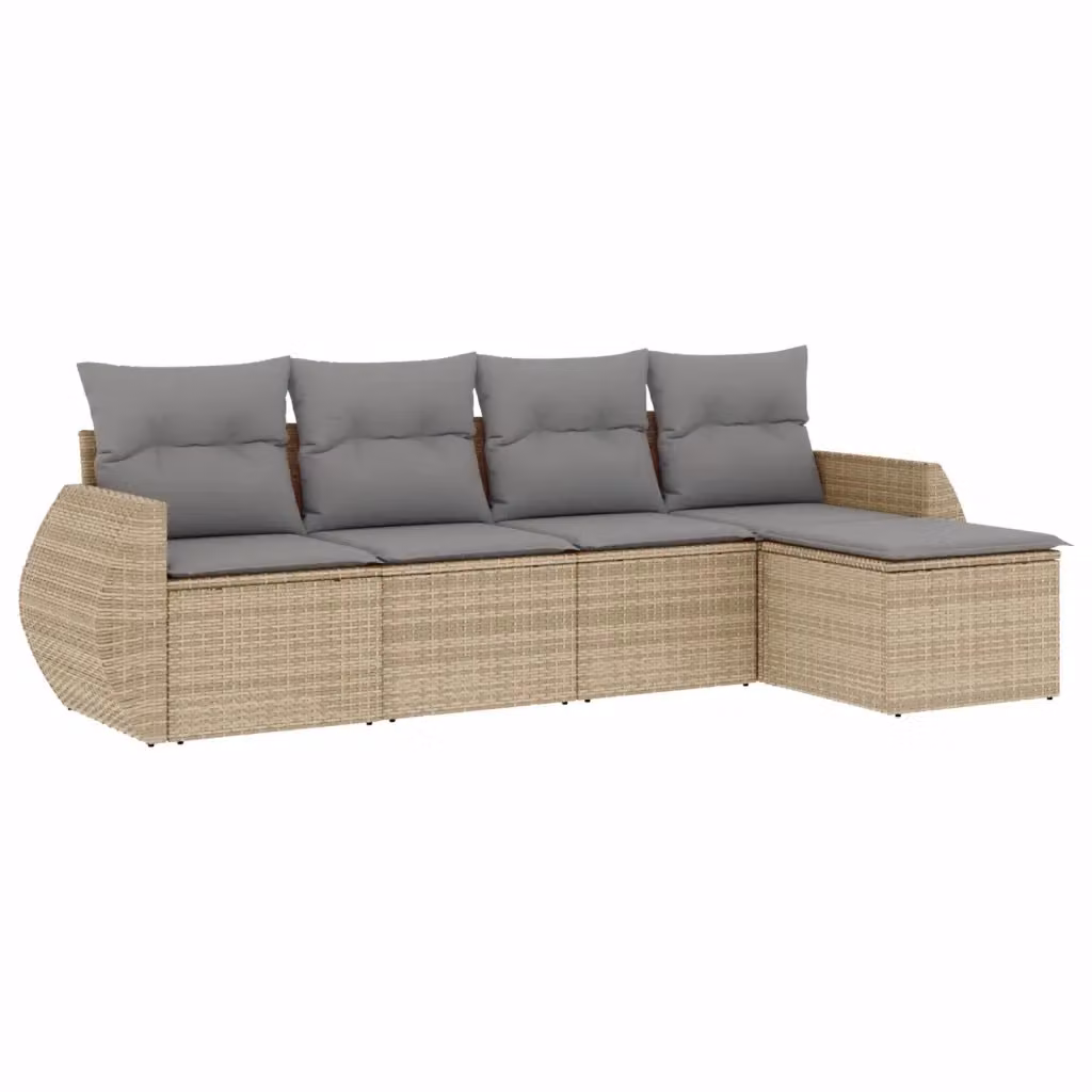 Set Divano da Giardino a L VIDAXL in Polyrattan con Cuscini Beige e Grigio