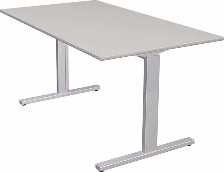 Scrivania Kerkmann Form 2 140x80x70-82 cm, base a T, argento alluminio, grigio chiaro
