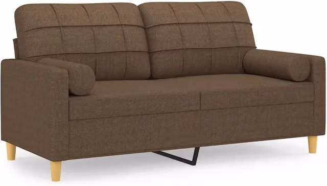 Divano | Divano da soggiorno | Sofa a 2 Posti con Cuscini Marrone 140 cm in Tessuto