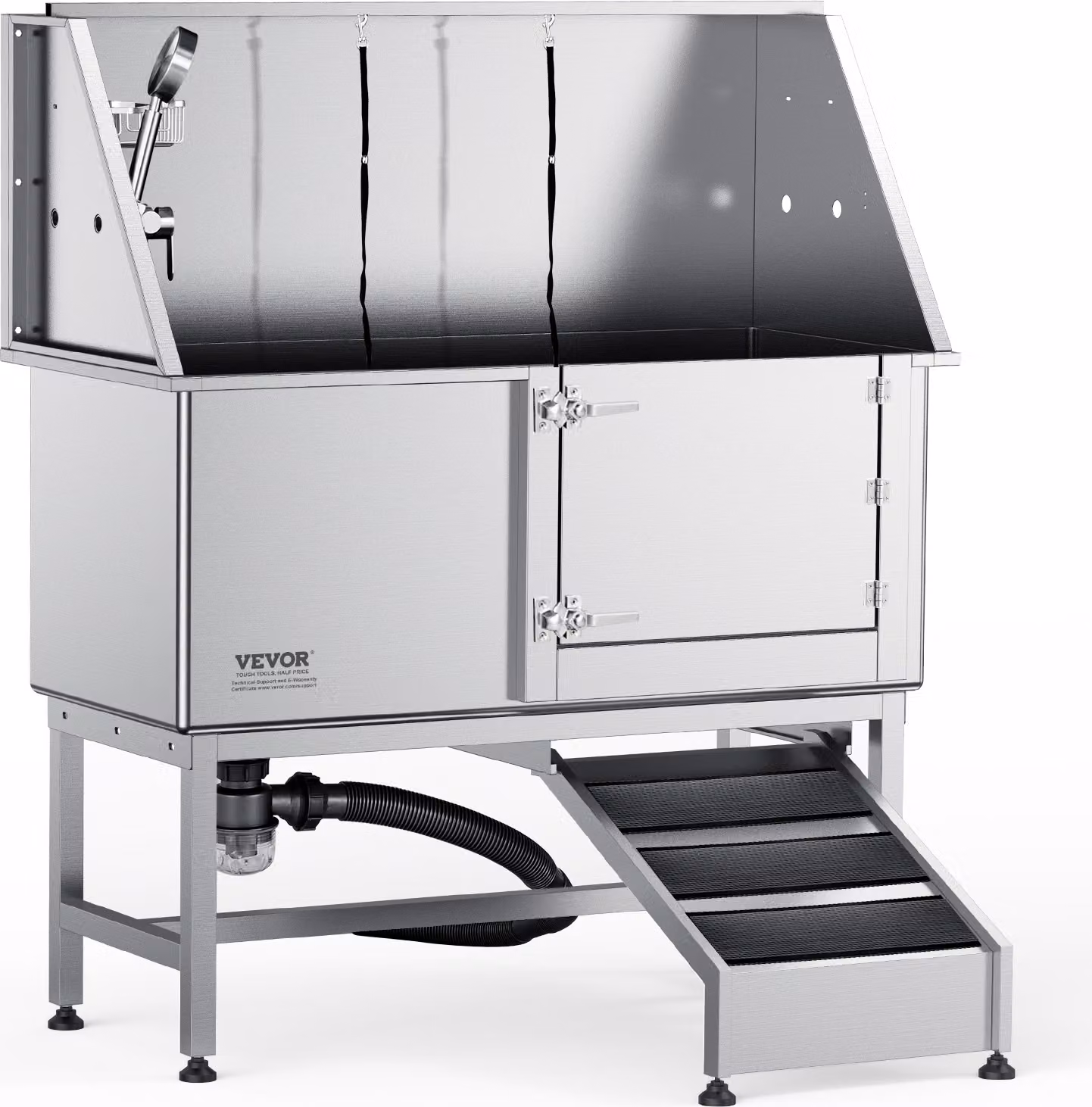 VEVOR Vasca professionale per la toelettatura del cane 1574,8 mm in acciaio inox vasca da bagno per animali domestici stazione di lavaggio per cani 200 kg doccia per cani stazione di lavaggio per animali domestici vasca per la toelettatura con porta a des