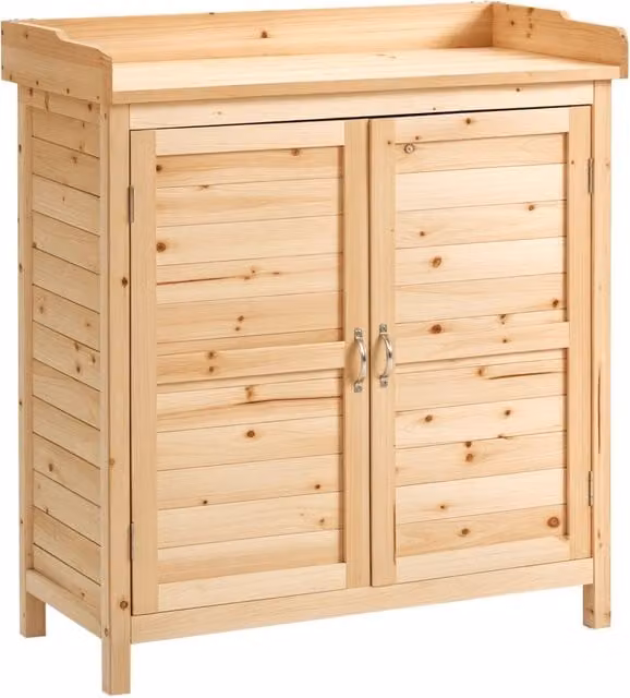 Armadietto da esterno in legno di abete beige con 2 ripiani e 2 ante, L: 83 cm, P: 40 cm, H: 92 cm