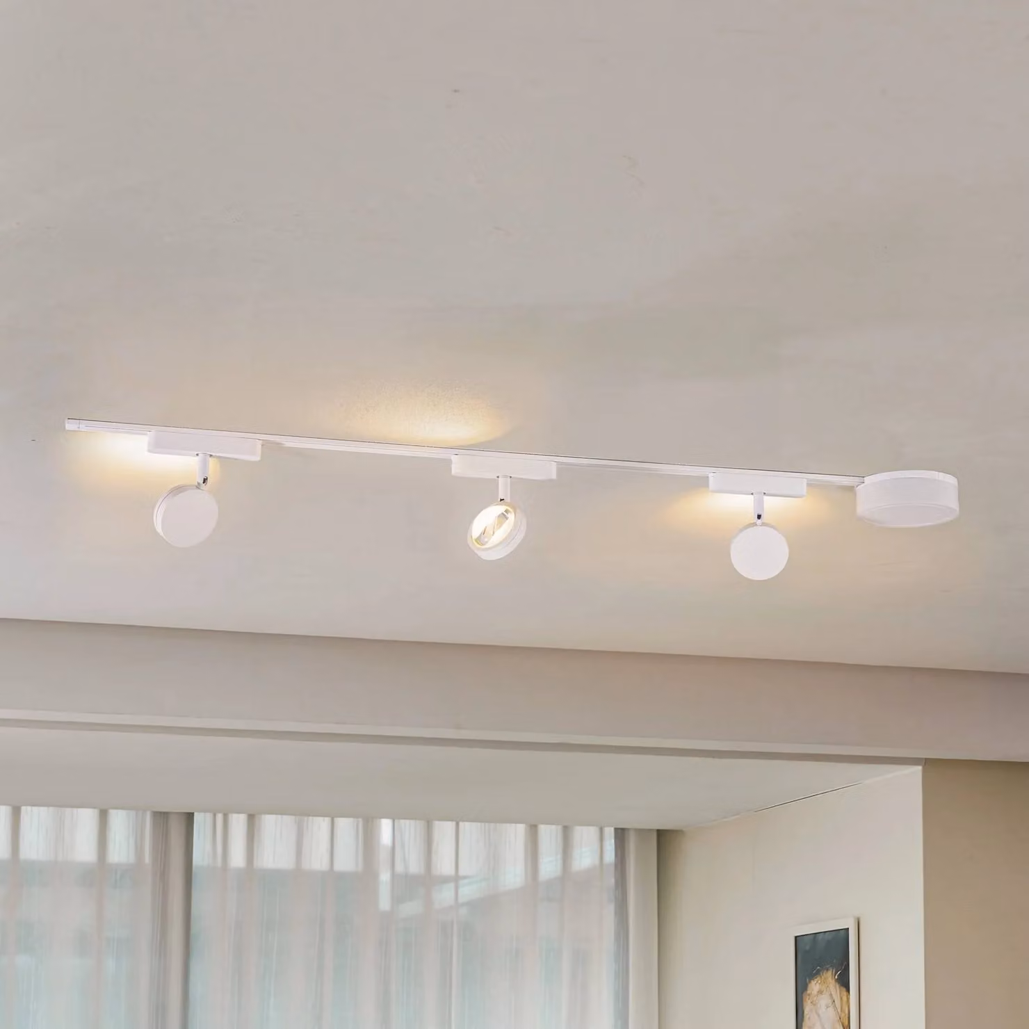 Sistema a binario 48V Lumaro, faretti, 3 luci, bianco, Ø 7,3 cm Lumaro Lindby, dimmerabile, Bianco / Opale, Soggiorno / Sala da pranzo, Alluminio, Moderno