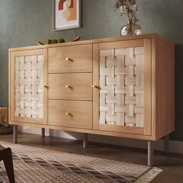 Credenza WISHDOR in stile country in rovere marrone con 2 ante, 3 cassetti e ripiani regolabili L/P/H: 120 x 40 x 75 cm