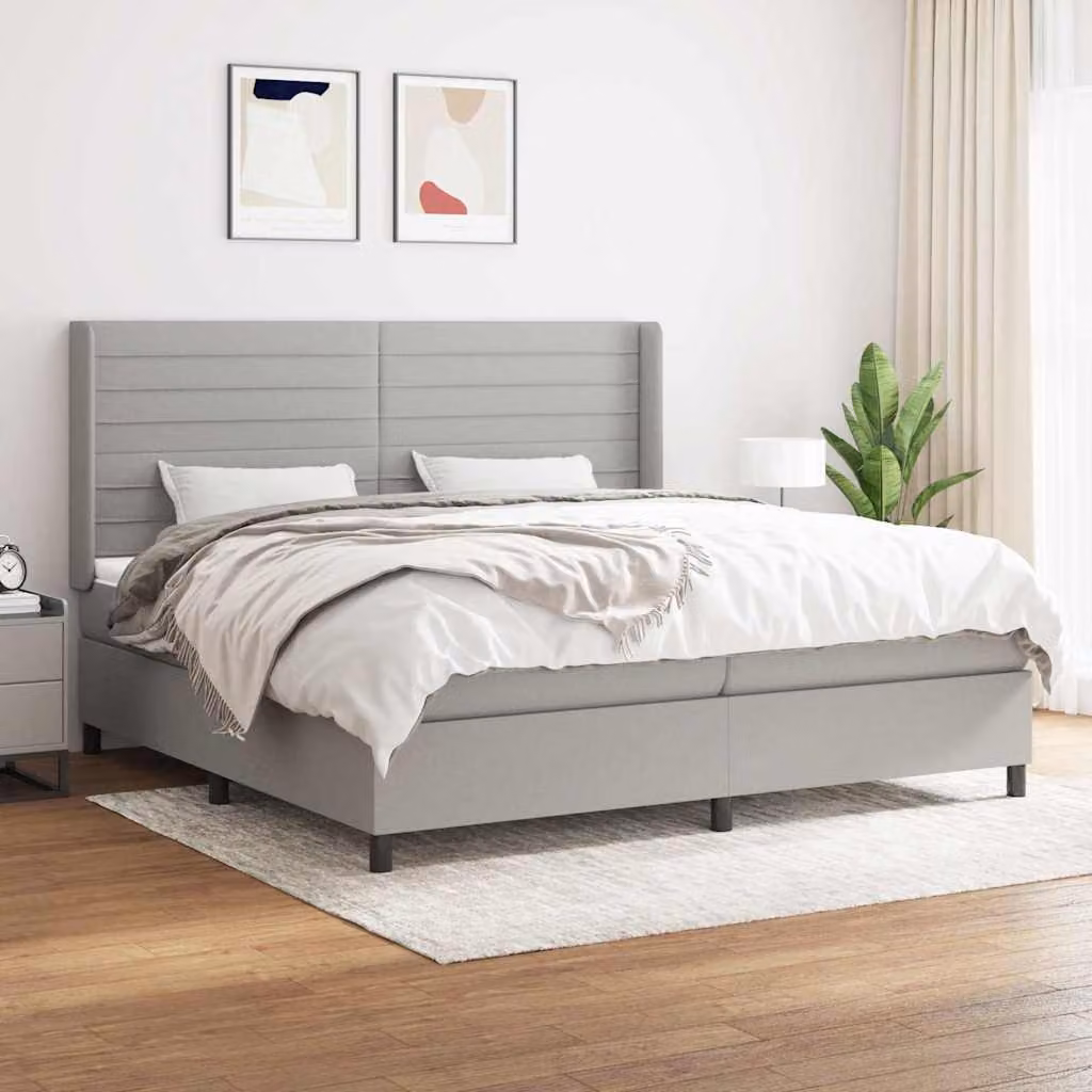 vidaXL Giroletto a Molle con Materasso Ibrido in Tessuto Grigio e Bianco L/P/H: 200 x 200 x 25 cm – 1