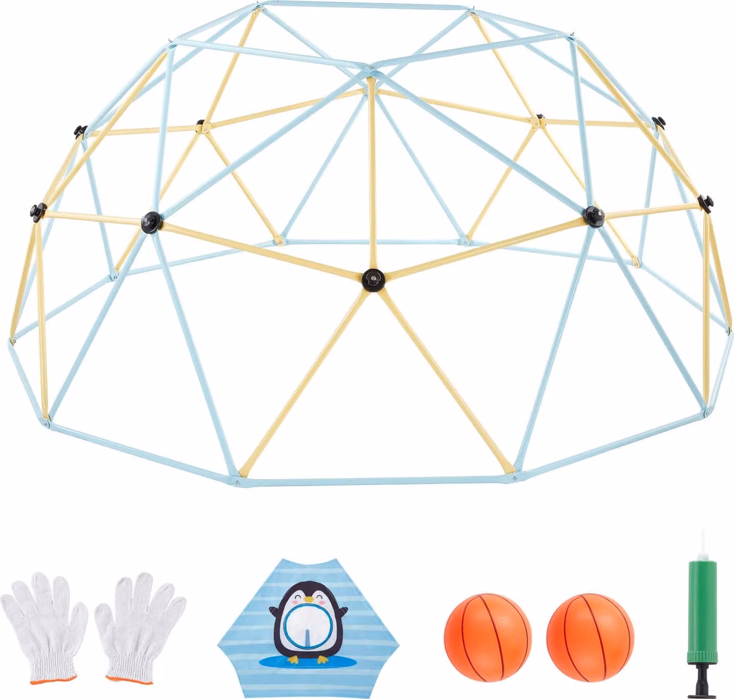 SucceBuy Telaio da arrampicata geometrico con cupola di arrampicata, inclusi 2 palloni da basket e rete (305 cm), portata fino a 453 kg, gioco da arrampicata per bambini dai 3 ai 10 anni per il giardino e il parco giochi