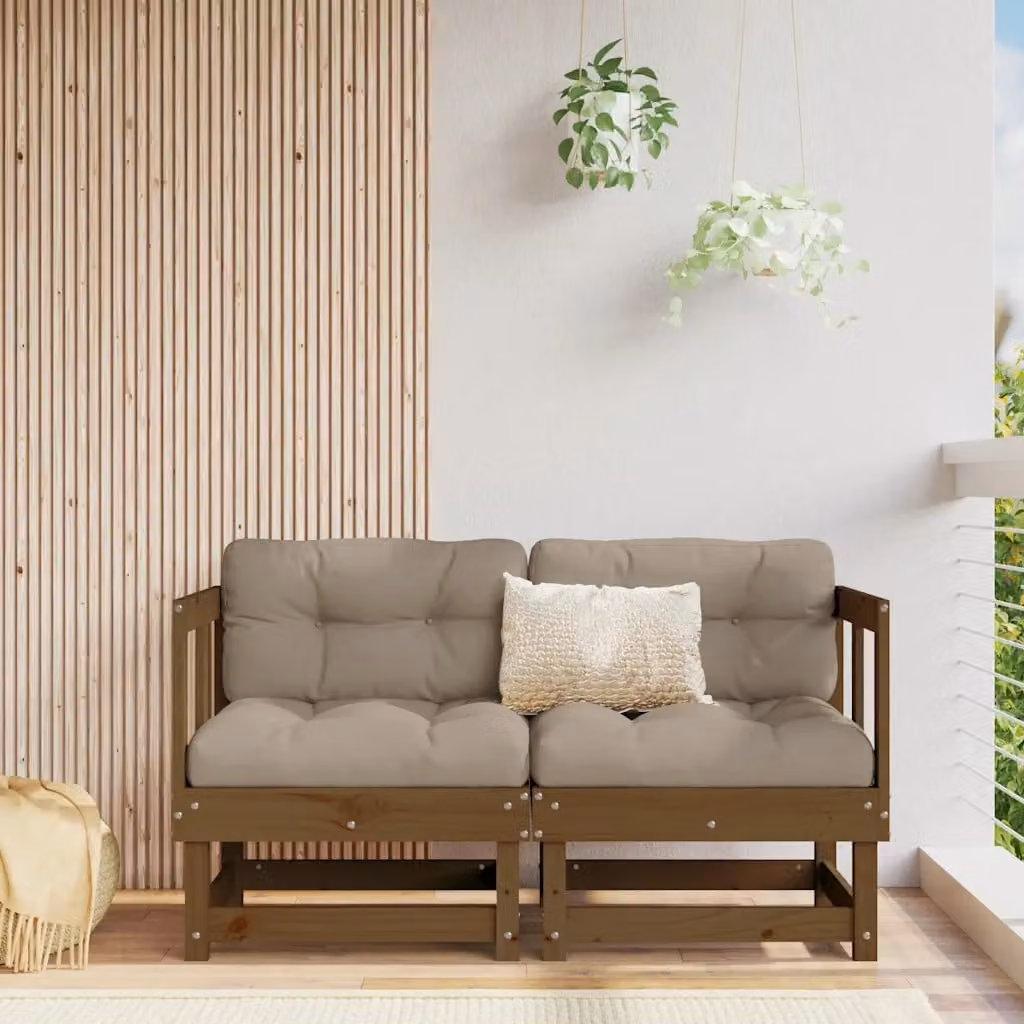 Set di 2 Divani Angolari da Giardino vidaXL in Legno Massello di Pino, Colore Ambra e Beige