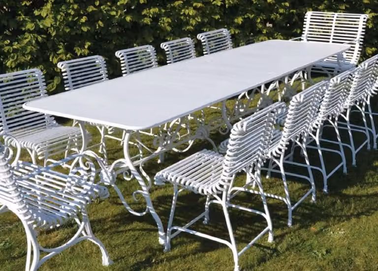 Casa Padrino Tavolo da pranzo da giardino in stile Liberty bianco 300 x 120 cm - Mobili da giardino nostalgici