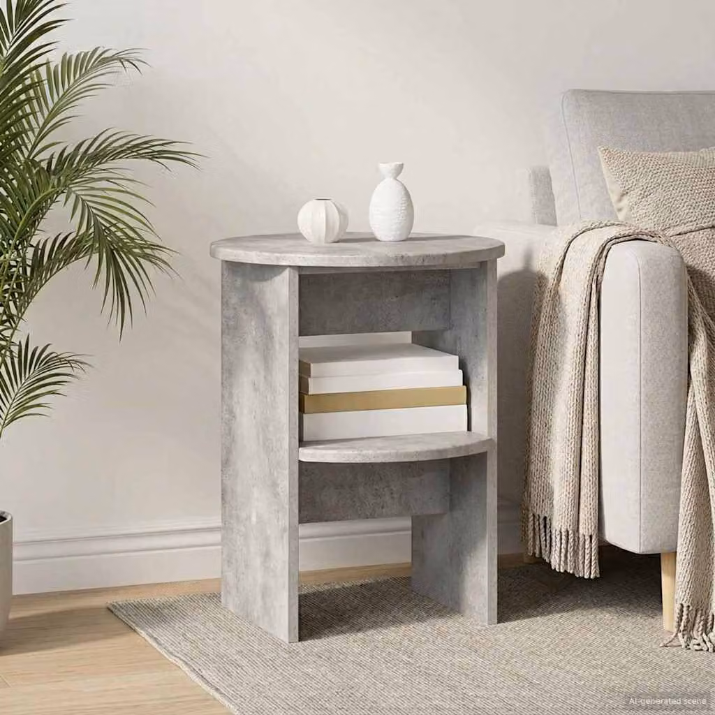 vidaXL Tavolino laterale moderno in legno ingegnerizzato Grigio Cemento Ø40 x 50 cm
