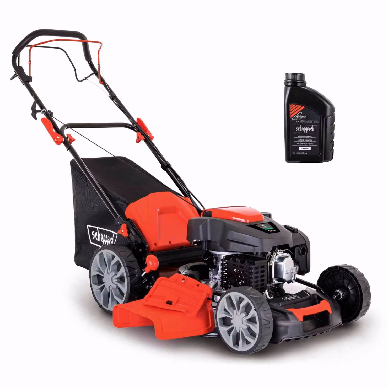 Rasaerba a benzina Scheppach MS225-56 incl. olio motore | trazione a ruote | 6PS | 56cm | 65L | regolazione altezza 7 livelli | scarico laterale e funzione di pulizia