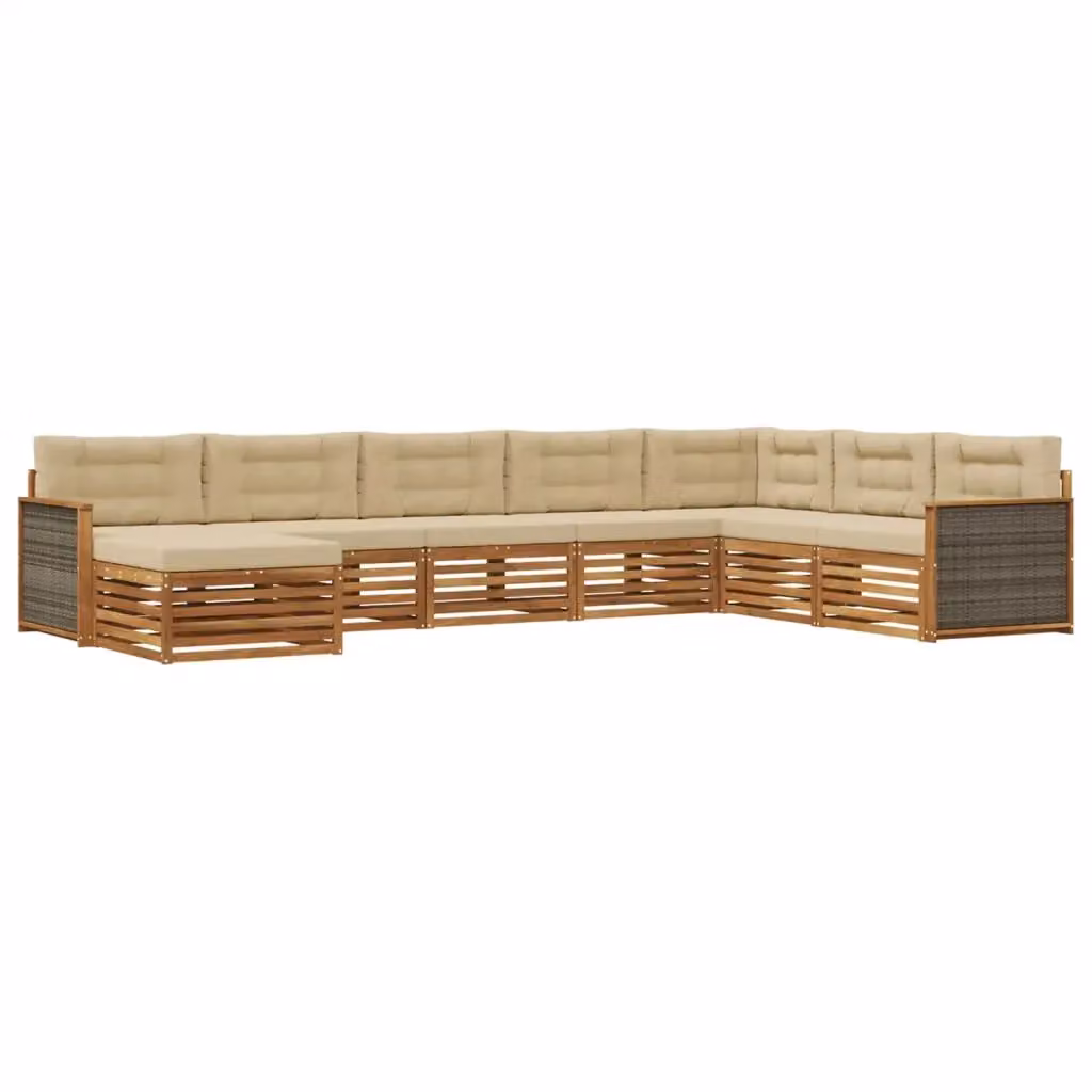 Set di divani da esterno a L vidaXL in legno di acacia con 8 pezzi, colore beige e sabbia – 2