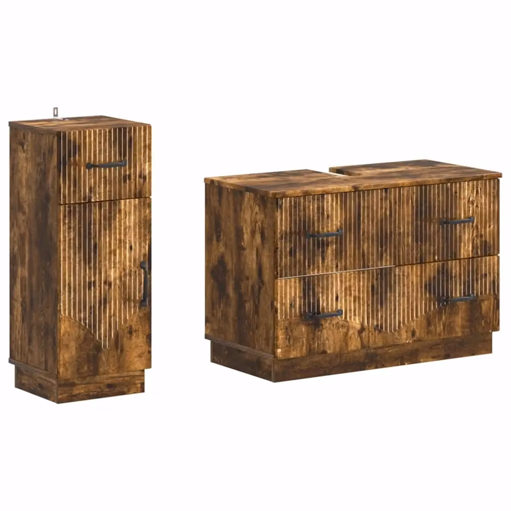 Set di mobili da bagno moderno vidaXL composto da mobile lavabo e mobile contenitore in legno color marrone con ante a cerniera e ripiani interni – 2