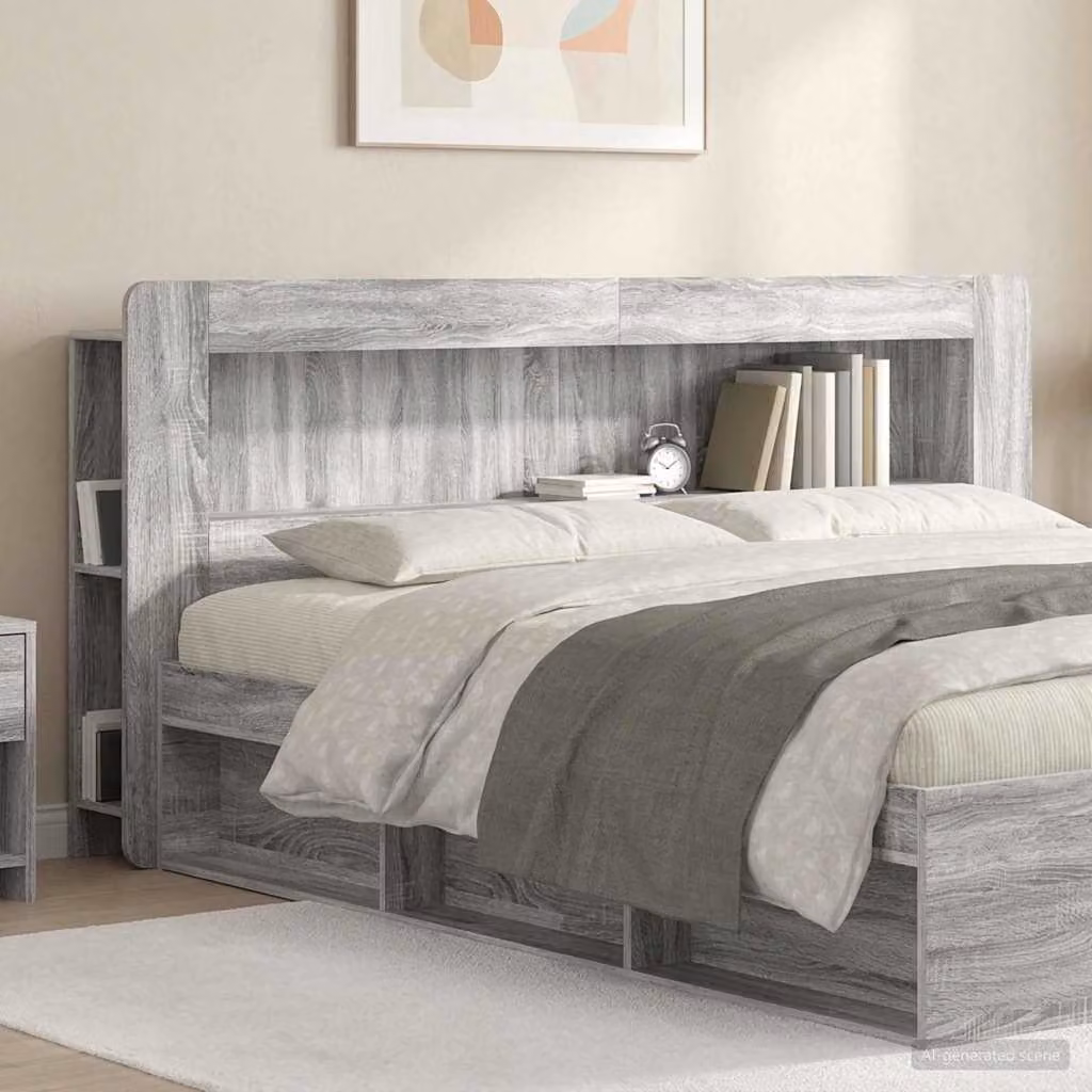 Testata del letto moderna vidaXL in legno ingegnerizzato Grigio con ripiani integrati