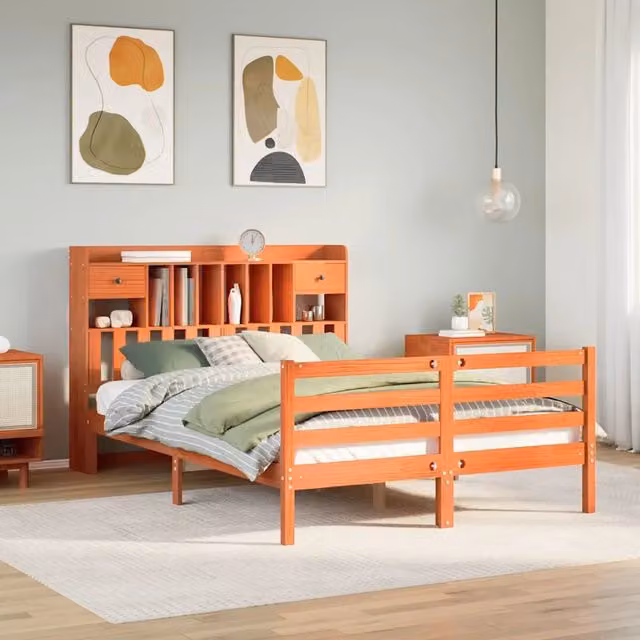 Letto Libreria senza Materasso Marrone Cera 160x200 cm in Pino 3321958
