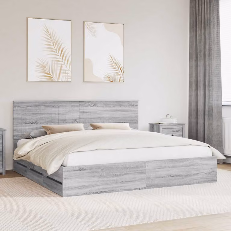 vidaXL Struttura del letto con cassetto in legno ingegnerizzato Grigio Sonoma L/P/H: 200 x 200 x 100 cm
