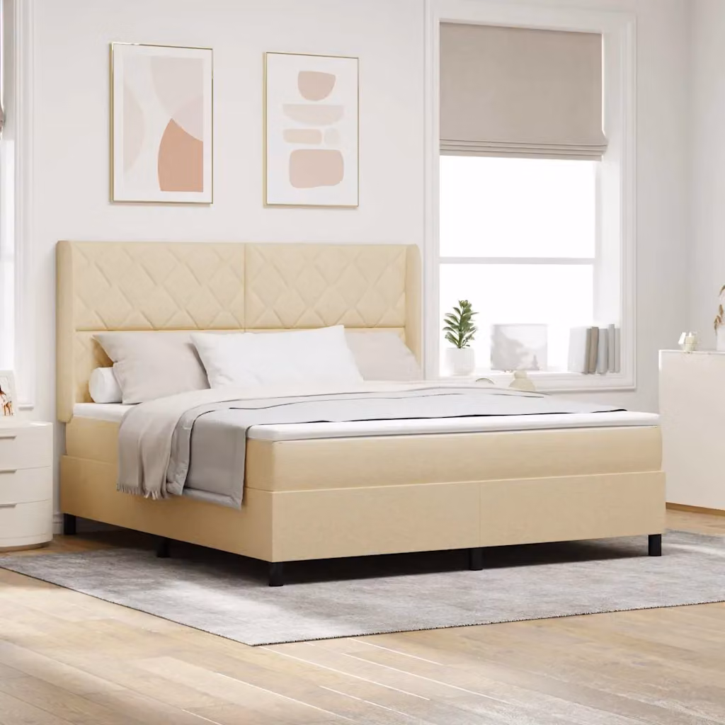 Letto a molle con testiera vidaXL in tessuto beige L: 180 cm, P: 200 cm