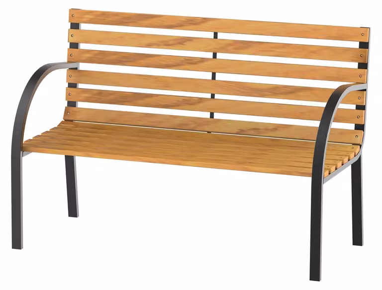 Panca Da Giardino Panchina Da Giardino A 2 Posti In Acciaio + Legno Di Pino Naturale L122 X P60 X A83 Cm