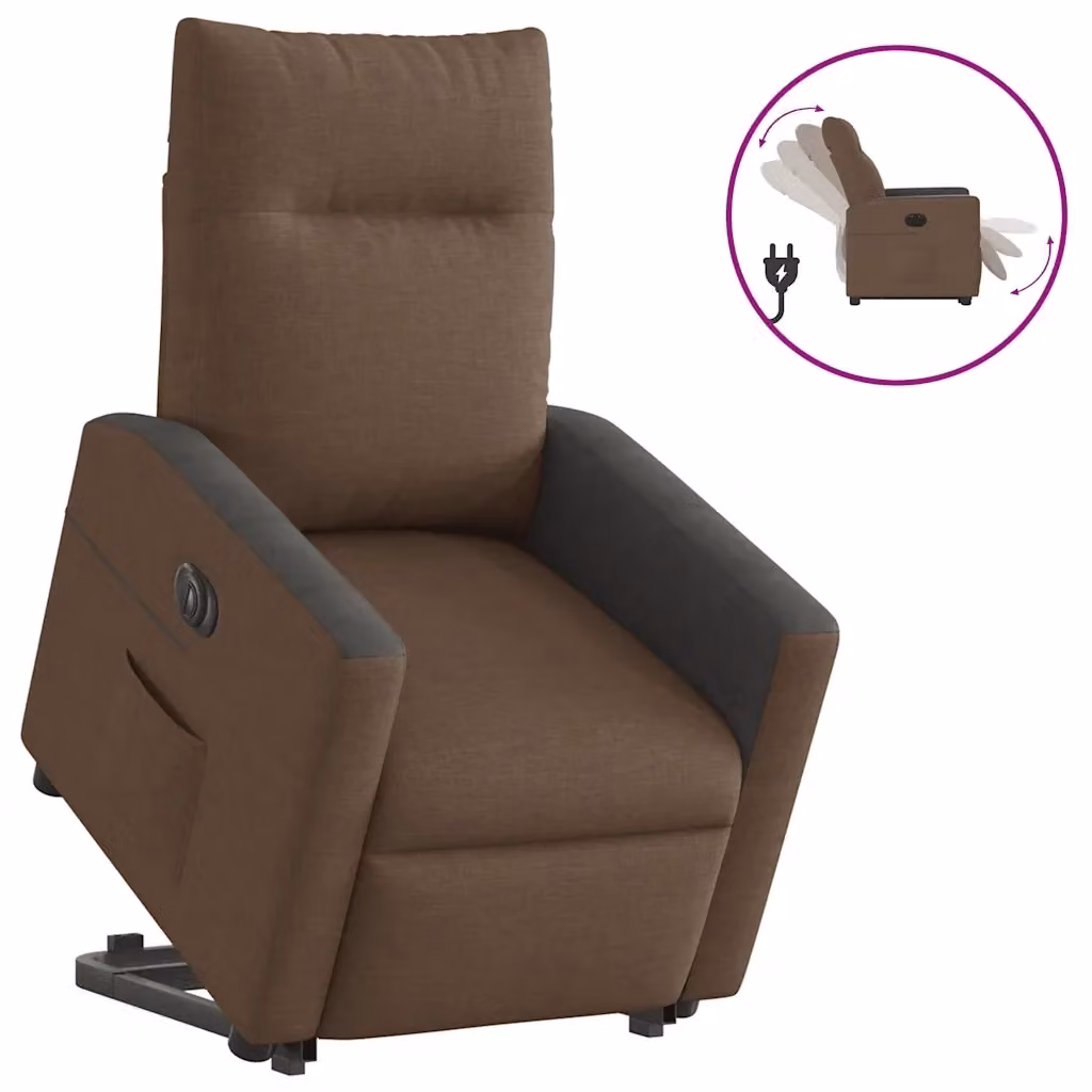 Poltrona Alzapersona Reclinabile Elettrica vidaXL in Tessuto Marrone e Nero con Supporto per Senior – 2