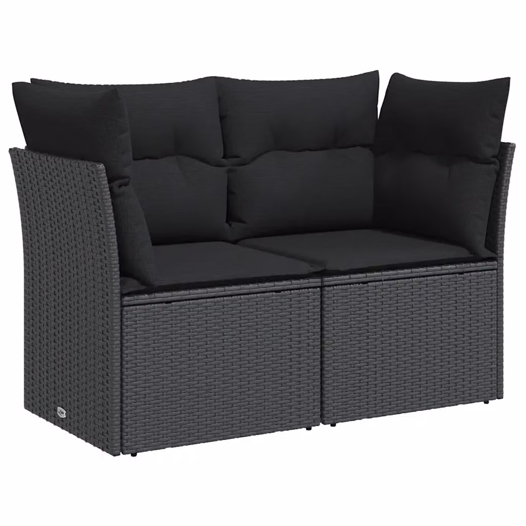 Divano da giardino a 2 posti Design Mania in polyrattan nero con cuscini inclusi L: 124 cm, P: 69 cm, H: 62 cm – 2