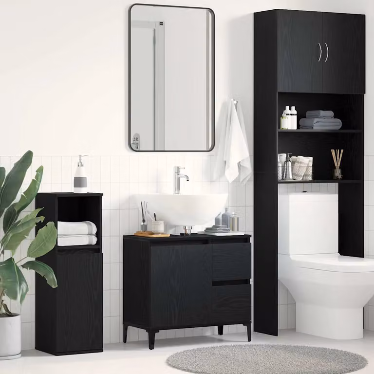 Mobile da bagno moderno vidaXL in legno nero con ante e cassetti L/P/H: 65 x 33 x 60 cm