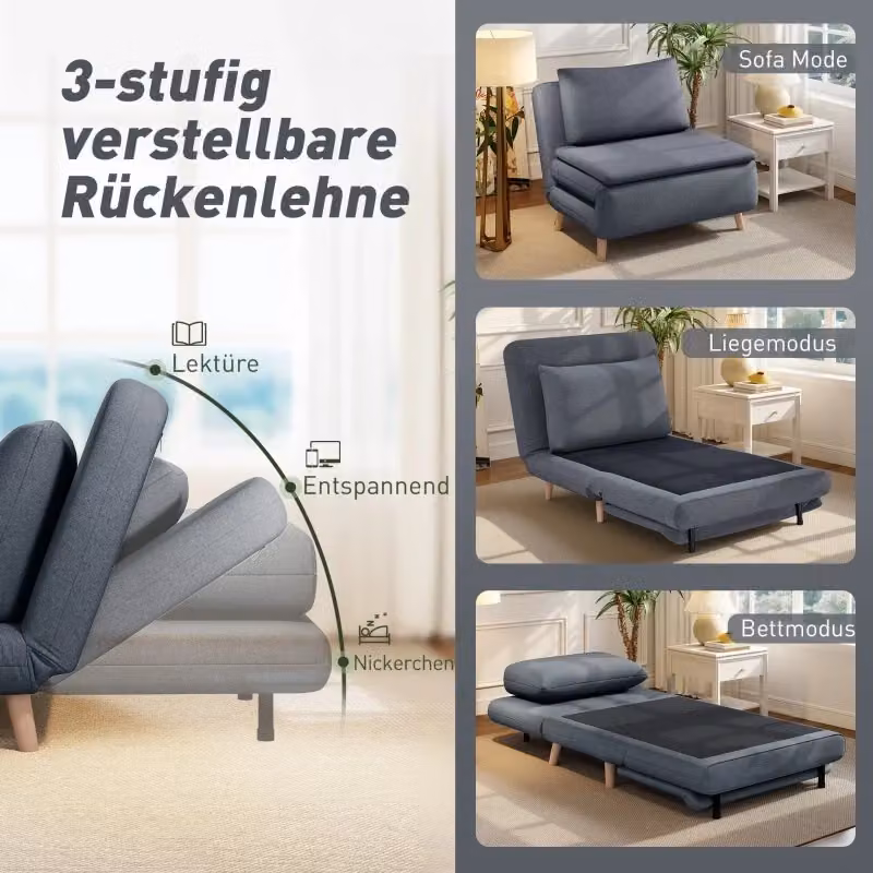 Poltrona letto WISHDOR 3 in 1 convertibile con schienale regolabile e rivestimento in tessuto grigio – 2