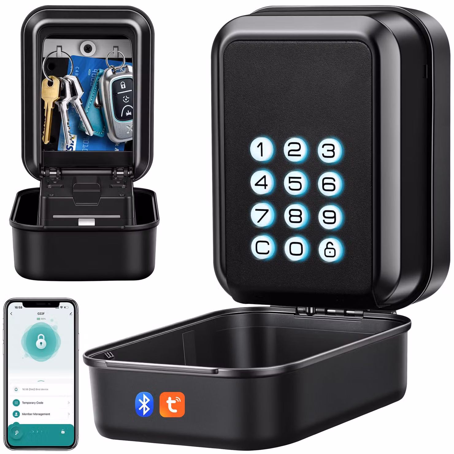 Cassetta portachiavi intelligente, da montare a parete, con codice numerico o connessione Bluetooth