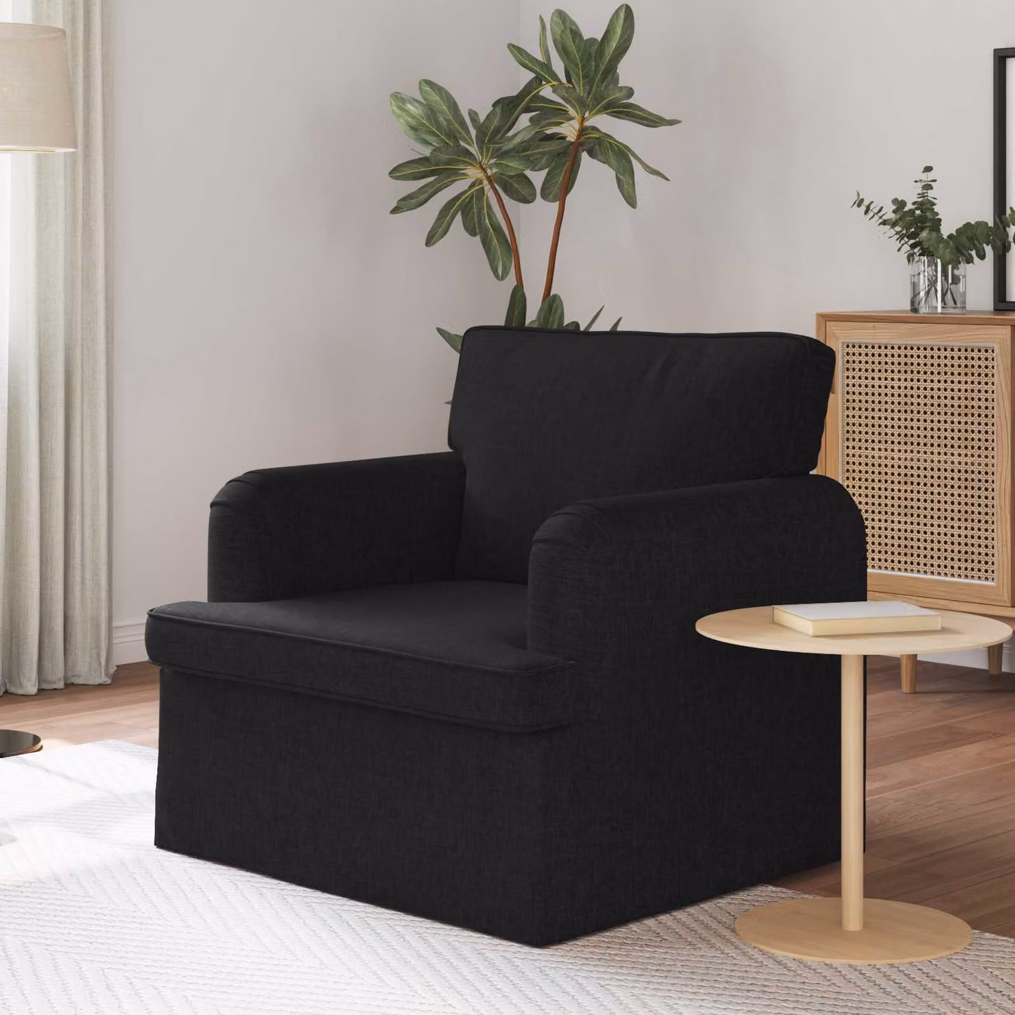 vidaXL Divano Nero in Tessuto con Struttura in Metallo e Rivestimenti Rimovibili L: 84 cm, P: 80 cm, H: 85 cm – 1