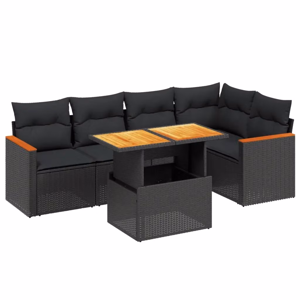 vidaXL Set Divano da Giardino a L 6 pz in Polyrattan Nero con Cuscini e Tavolino – 2