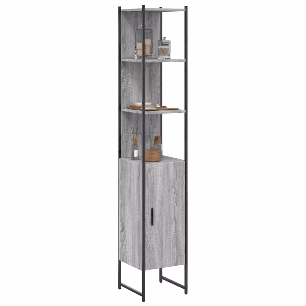 Mobile da bagno moderno vidaXL in legno e metallo, Grigio Sonoma, L/P/H: 33 x 33 x 185,5 cm