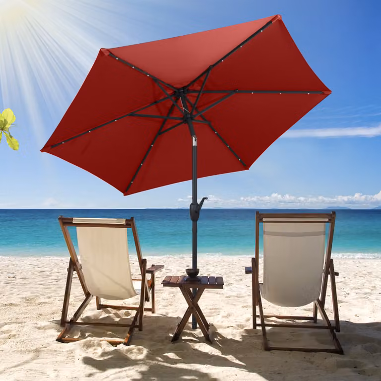 Ombrellone da mercato Costway con pannello solare per esterni, colore rosso bordeaux, altezza: 230 cm