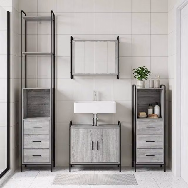 Set di Armadi da Bagno 3 pz Sonoma grigio 40 x 36 x 200,5 cm 3444570