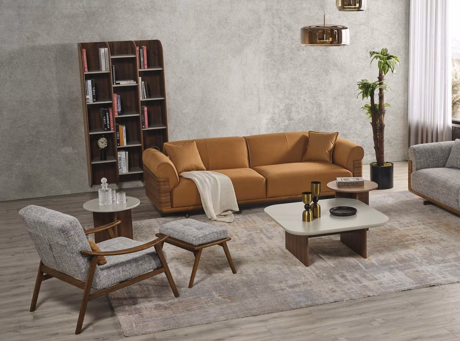Sofagarnitur Komplette Polstersofa Braun Dreisitzer Sessel Modern 3tlg