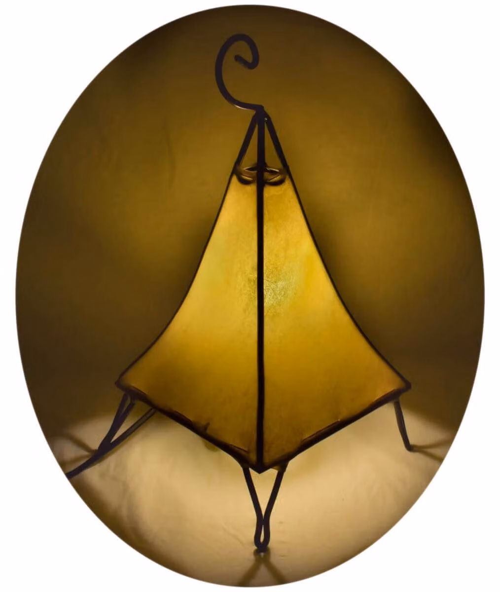 Lampada orientale lampada all'henné lampada in pelle marocchina lampada da tavolo lampada da terra piramide unicolore 35-38 cm, giallo