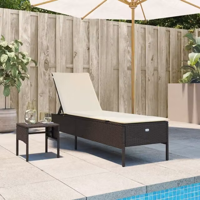 Lettino prendisole vidaXL in polyrattan marrone con cuscino impermeabile e tavolino laterale – 1