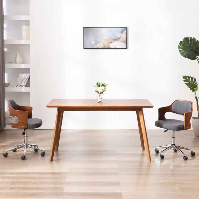 The Living Store Sedie da pranzo girevoli 2 pz. Legno curvo e tessuto grigio